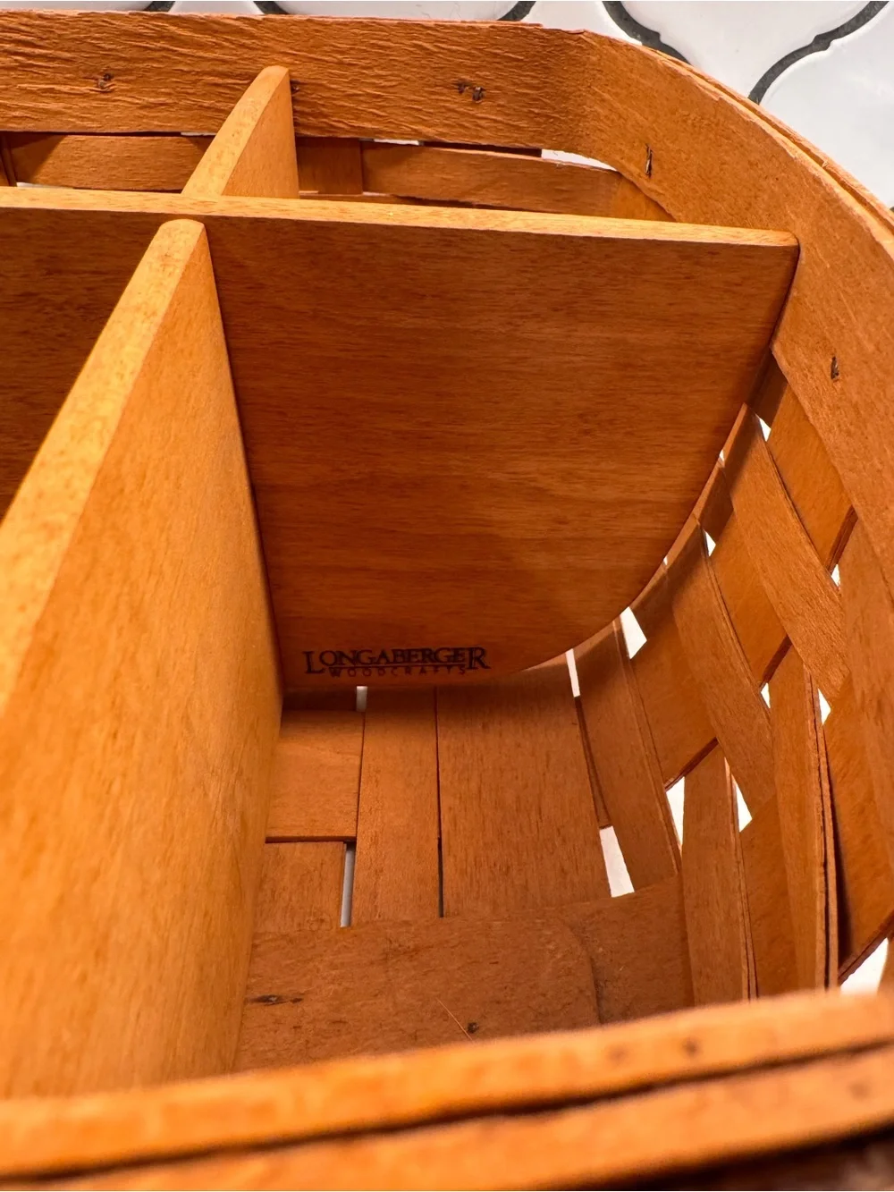 Longaberger Handwoven Divided Basket in Warm Brown Caddy